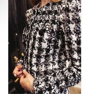 Antonio Melani Elegant Blazer Black and White Houndstooth Sequin